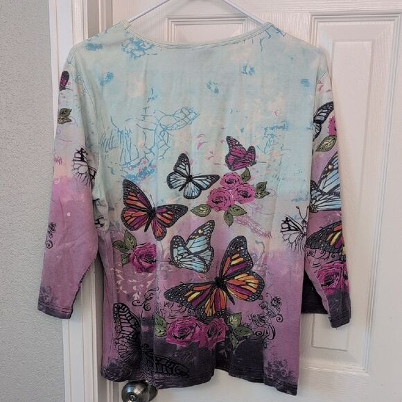 Colorful Butterfly and Floral Long Sleeve Top - Picture 5 of 7